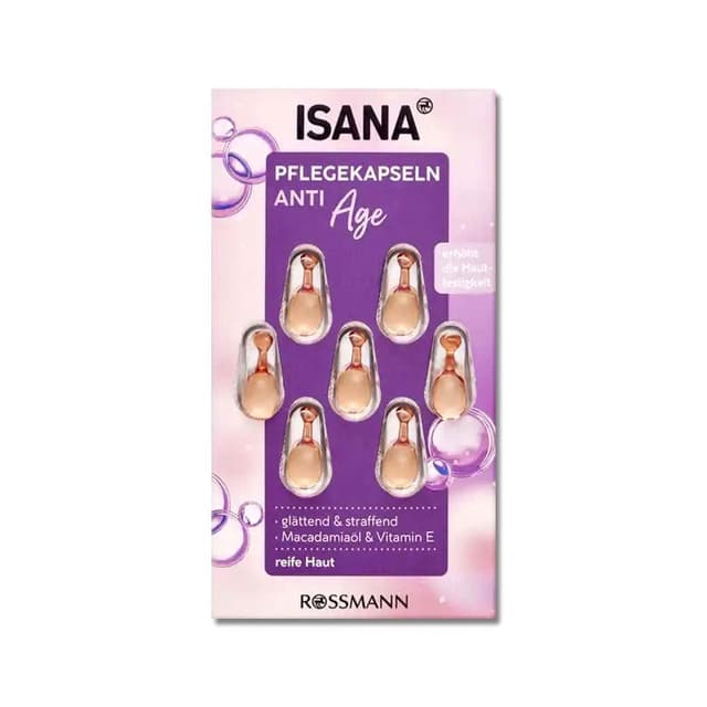 【ISANA 伊薩娜】德國臉頸肌膚精華油7顆/片-平滑肌理(紫標)(緊緻水潤時空膠囊,旅行縮時保養品,睡前護膚妝前補水潤澤安瓶)