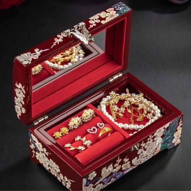 高顏值設計 螺鈿首飾盒高檔珠寶盒結婚禮物木質耳飾品項鏈