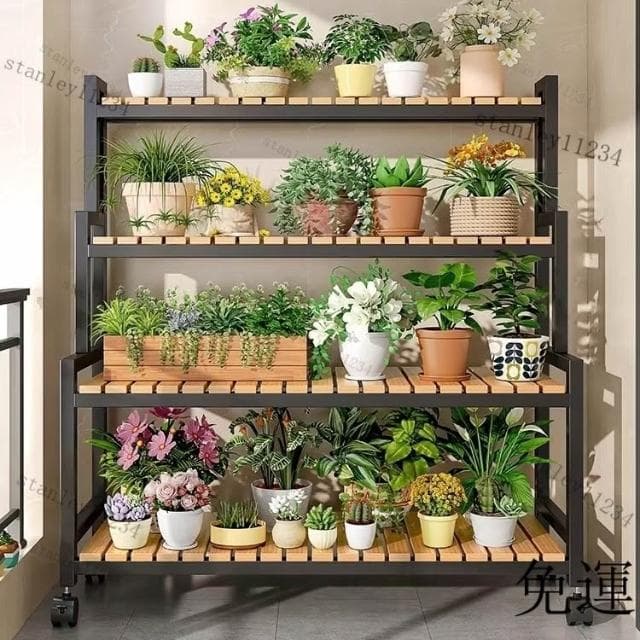 💖花盆架盆栽架子 花盆架 植物架 盆栽架子 2024新款花架可移動帶輪置物架階梯客廳落地式多層花架子陽臺室外