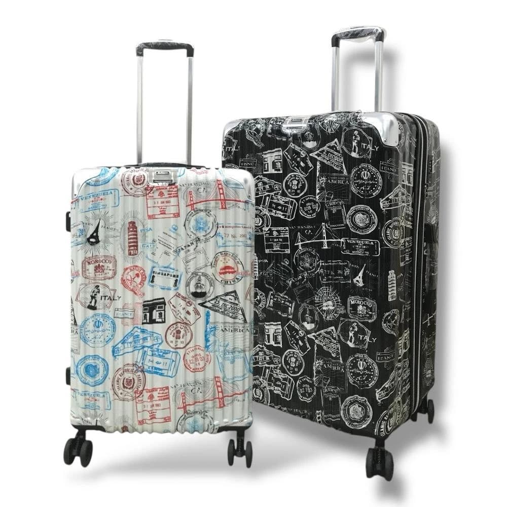 【YC Eason】特色郵戳 超美鏡面行李箱 避震靜音輪 可加大 杯架 鏡面行李箱 旅行箱 登機箱20吋/24吋/28吋