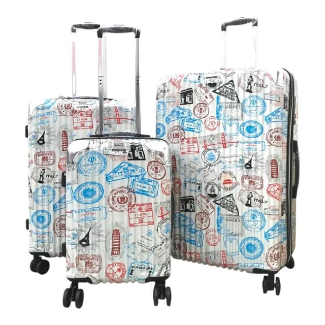 【YC Eason】特色郵戳 超美鏡面行李箱 避震靜音輪 可加大 杯架 鏡面行李箱 旅行箱 登機箱20吋/24吋/28吋