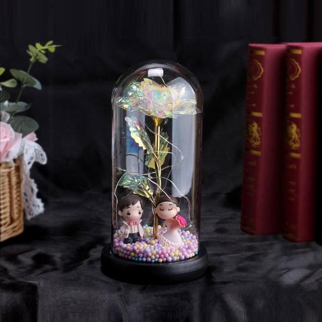 【VENCEDOR】玻璃罩玫瑰花帶小燈飾 一入 情人節 畢業禮物 送禮