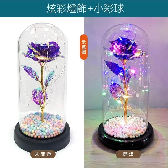 【VENCEDOR】玻璃罩玫瑰花-帶小燈飾 情人節禮物 畢業禮品 生日送禮 禮盒組-2入