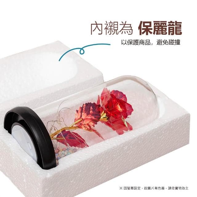 【VENCEDOR】玻璃罩玫瑰花-帶小燈飾 情人節禮物 畢業禮品 生日送禮 禮盒組-2入