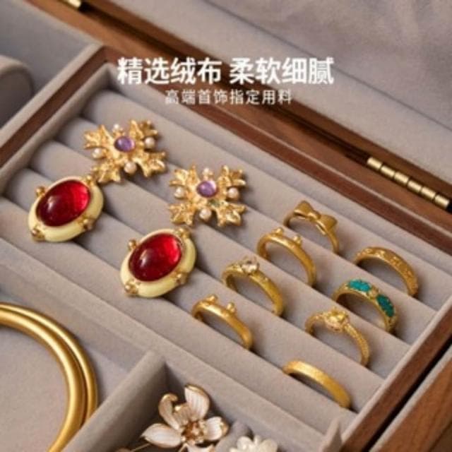 實木首飾盒玻璃麵聖誕節禮物珠寶盒高檔精緻雙層飾品收納盒送閨蜜