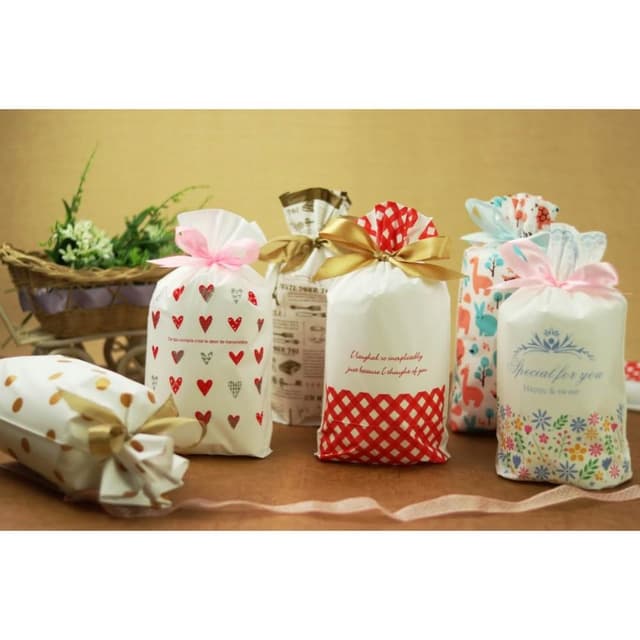 嚴選SHOP 1入 可愛束口袋 糖果袋 餅乾袋 巧克力袋 禮品袋 禮物抽繩袋 婚禮小物 包裝 塑膠 伴手禮 D083