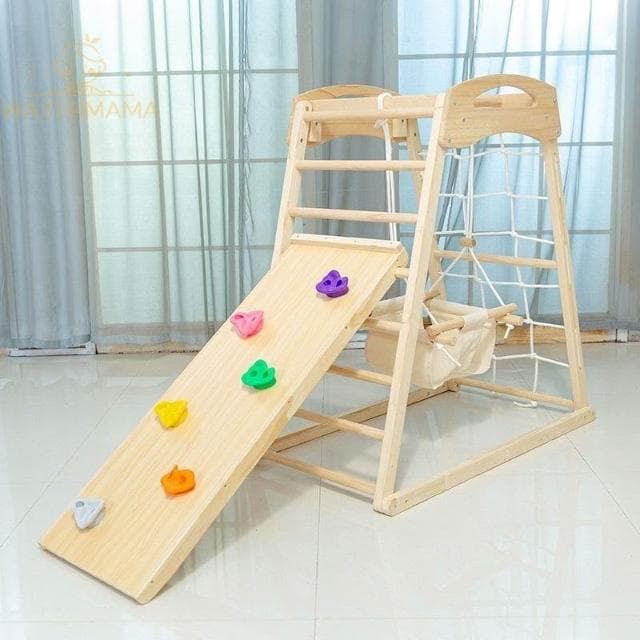 滑滑梯 實木攀爬架 家用室內秋千組合  小型迷你家庭樂園 滑梯玩具 攀岩架溜滑梯 鞦韆 生日禮物 戶外玩具 運動玩具