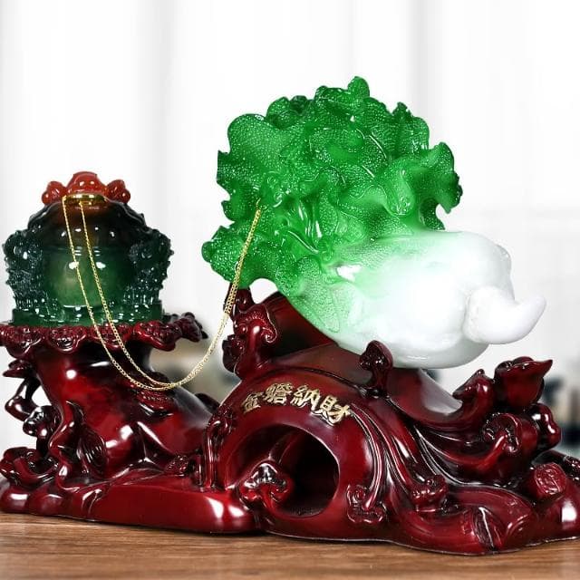 金蟾招財擺件玉白菜客廳辦公室裝飾品店鋪開業禮物喬遷新居送朋友