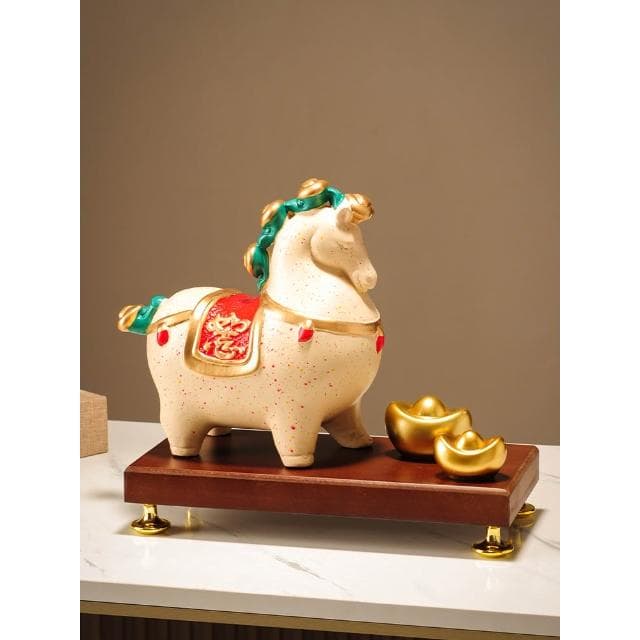 新中式陶瓷馬上有錢擺件辦公室玄關開業喬遷禮物客廳酒櫃裝飾品