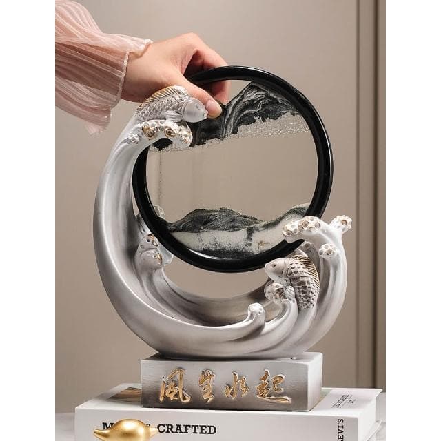 風生水起錦鯉流沙畫擺件客廳酒櫃玄關高級感輕奢裝飾喬遷新居禮物