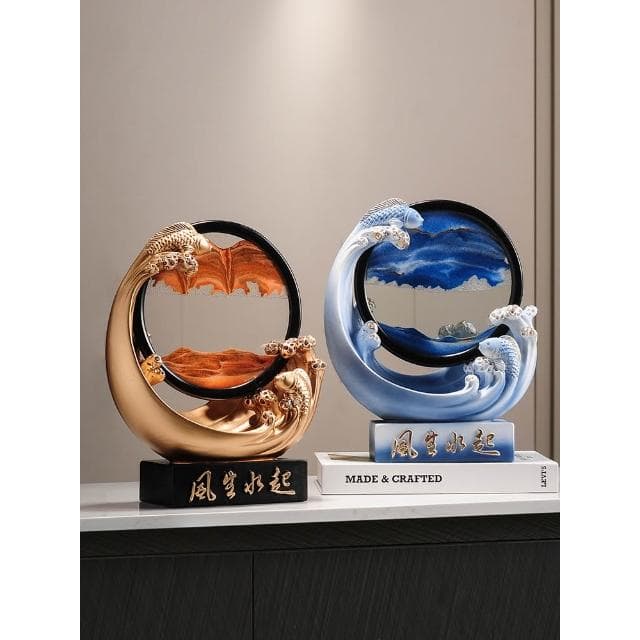 風生水起錦鯉流沙畫擺件客廳酒櫃玄關高級感輕奢裝飾喬遷新居禮物
