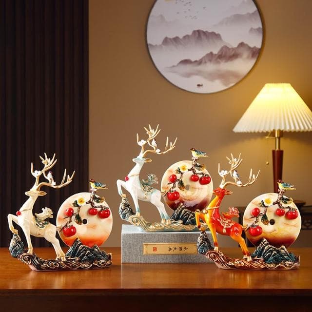 創意招財鹿擺件家居電視櫃酒櫃玄關仿真鹿拉玉裝飾品喬遷開業禮物