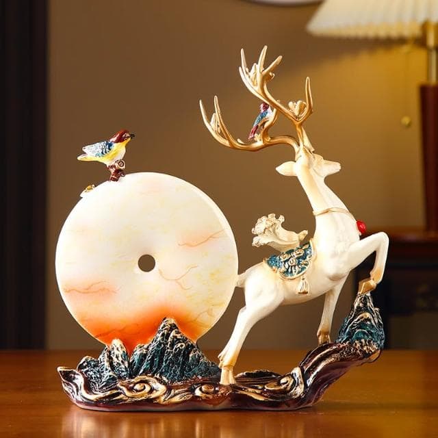 創意招財鹿擺件家居電視櫃酒櫃玄關仿真鹿拉玉裝飾品喬遷開業禮物