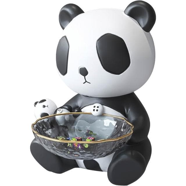 創意熊貓託盤擺件入戶玄關鑰匙收納家居裝飾品客廳電視櫃喬遷禮物