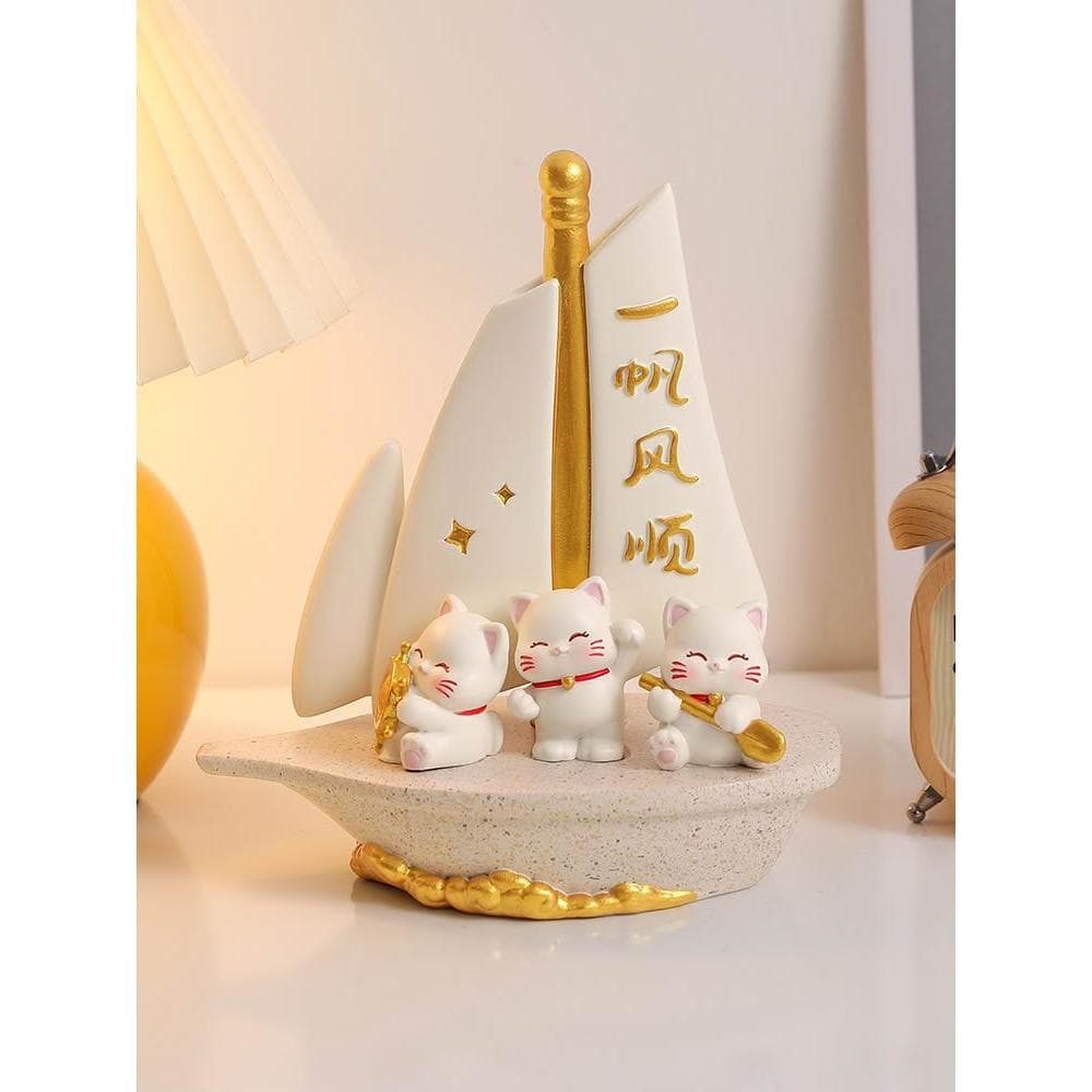 一帆風順招財貓帆船擺件客廳電視櫃酒櫃辦公室裝飾品喬遷新居禮物