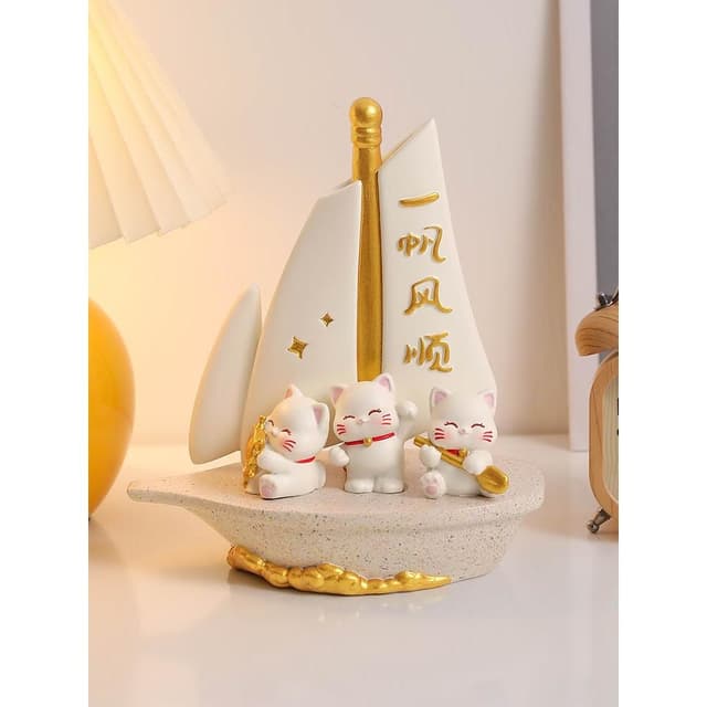 一帆風順招財貓帆船擺件客廳電視櫃酒櫃辦公室裝飾品喬遷新居禮物