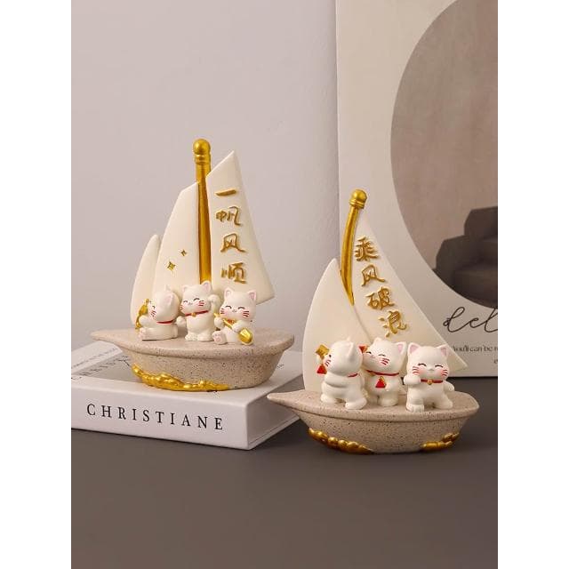 一帆風順招財貓帆船擺件客廳電視櫃酒櫃辦公室裝飾品喬遷新居禮物