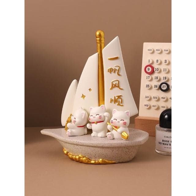 一帆風順招財貓帆船擺件客廳電視櫃酒櫃辦公室裝飾品喬遷新居禮物