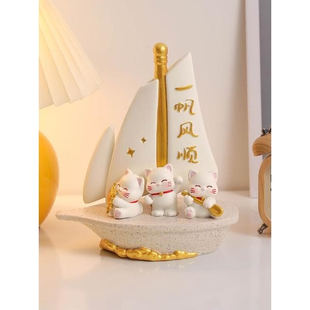 一帆風順招財貓帆船擺件客廳電視櫃酒櫃辦公室裝飾品喬遷新居禮物