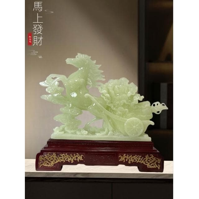 馬上發財玉白菜馬擺件客廳招財老闆辦公室裝飾品公司開業禮物高檔