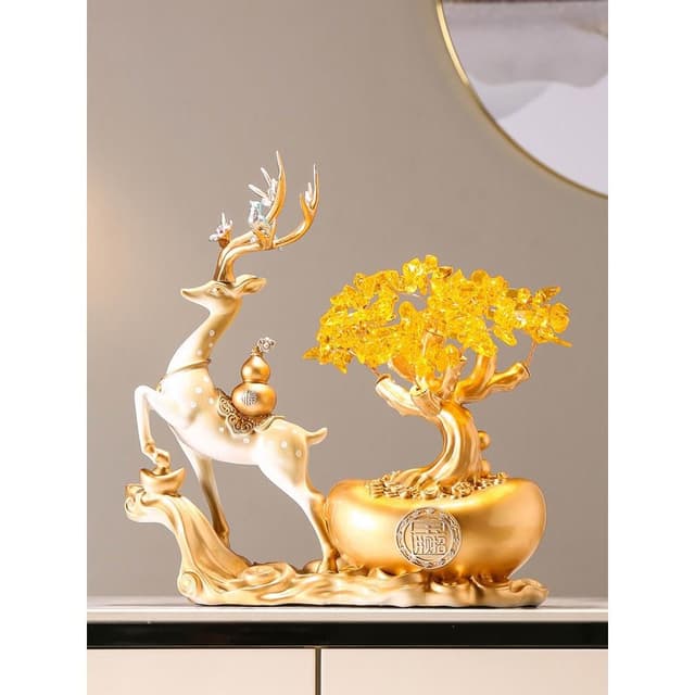 新中式招財鹿發財樹搖錢樹元寶擺件辦公室裝飾品開業喬遷禮物禮品