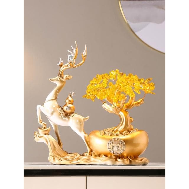 新中式招財鹿發財樹搖錢樹元寶擺件辦公室裝飾品開業喬遷禮物禮品