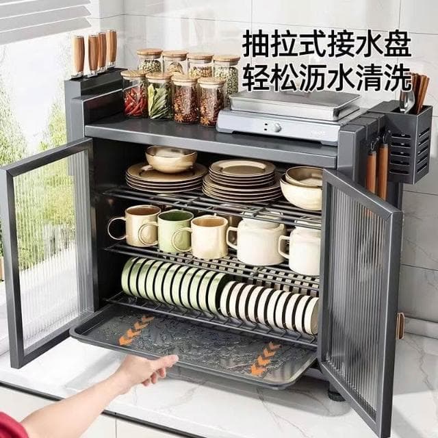台灣熱款 防塵碗盤收納 廚房置物櫃 碗盤瀝水架 廚房碗筷收納多功能碗盤收納儲物櫃 餐具碗盤收納盒 盤子收納架 碗籃 