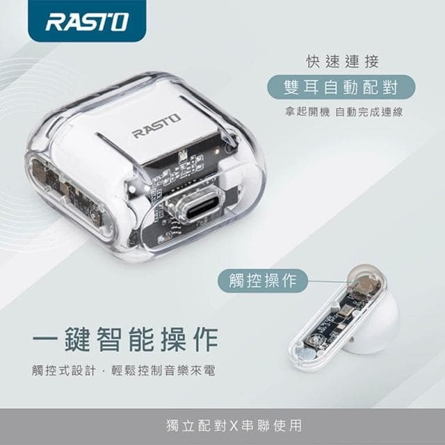 【RASTO】RASTO RS52 透視款藍牙5.3真無線耳機 - IPX4防水，輕巧設計，4-5小時長效使用