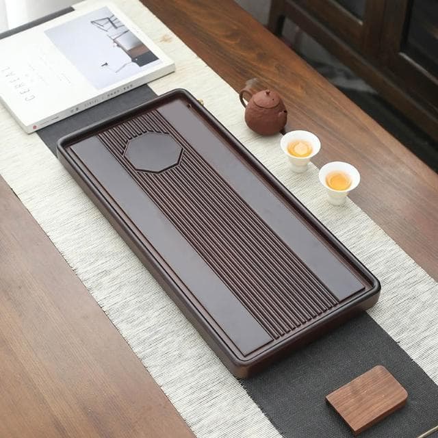 茶盤茶具客廳家用茶海電木款茶託盤幹泡臺烏金石小號茶臺戶外排水