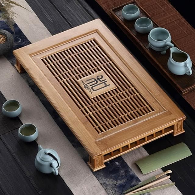愛賞竹制茶盤功夫茶具大號茶託盤抽屜式蓄水排水茶海簡約茶臺茶託