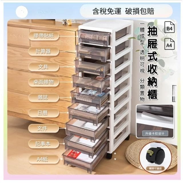 ✨含稅免運✨移動式多層抽屜櫃 收納櫃 多層抽屜櫃 3層收納櫃 a4資料櫃 桌下雜物儲物櫃 保養品收納 化妝品收納櫃