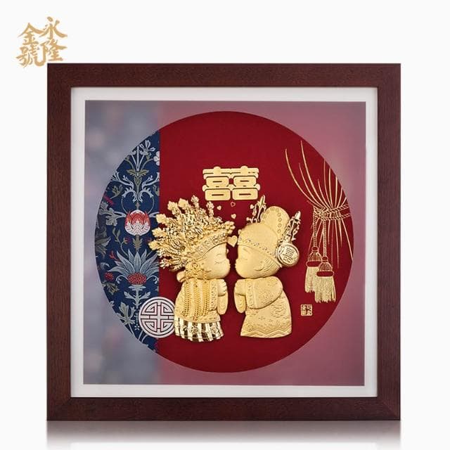 百年好合金箔結婚禮物送新人新娘閨蜜朋友新婚高檔創意輕奢擺件