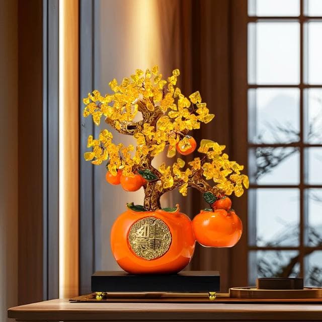 事事如意柿子發財樹擺件客廳辦公室桌面高級感裝飾品喬遷開業禮物