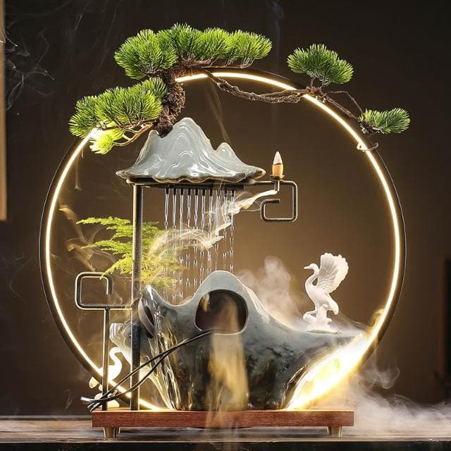 創意流水生財迴圈水招財噴泉辦公室桌面倒流香爐擺件開業喬遷禮物
