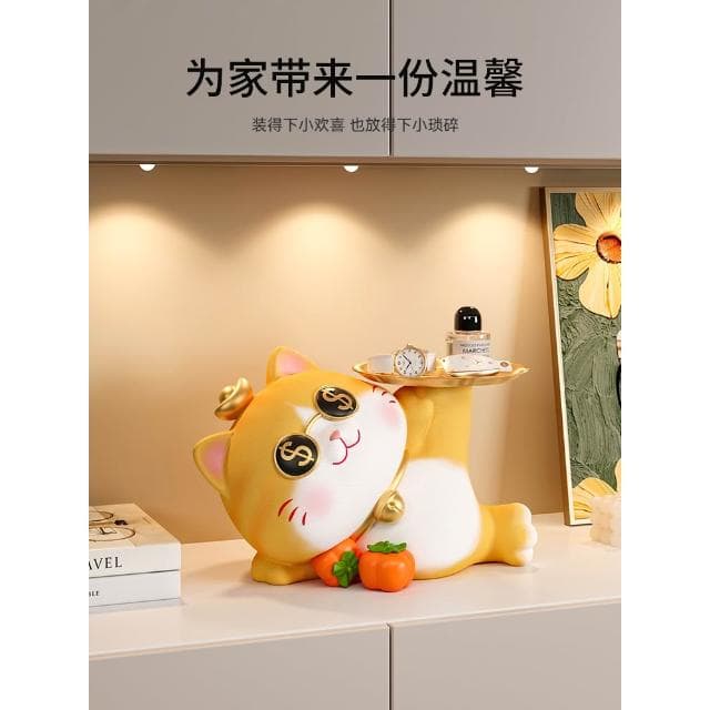 招財貓喬遷禮物擺件搬家新居禮品佈置全套客廳鑰匙收納託盤裝飾品