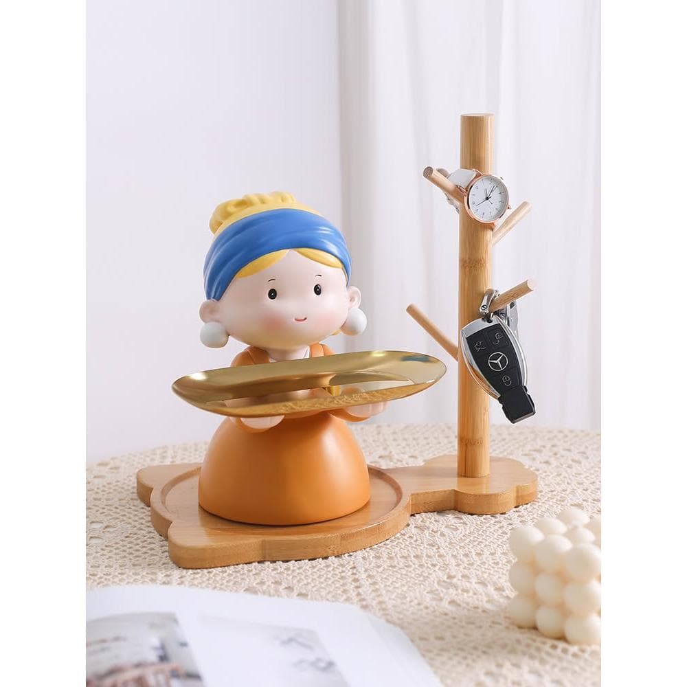 戴珍珠耳環少女託盤擺件客廳玄關鑰匙託盤收納家居裝飾品喬遷禮物