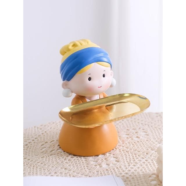 戴珍珠耳環少女託盤擺件客廳玄關鑰匙託盤收納家居裝飾品喬遷禮物