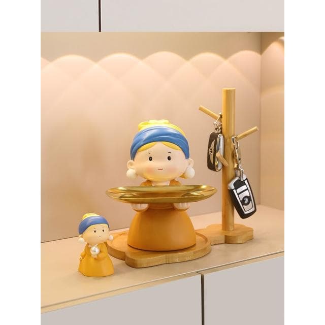 戴珍珠耳環少女託盤擺件客廳玄關鑰匙託盤收納家居裝飾品喬遷禮物