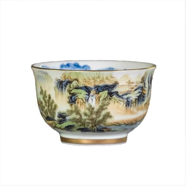 景德鎮琺瑯彩主人杯功夫茶具國風山水品茗杯青花山水茶杯單杯大號
