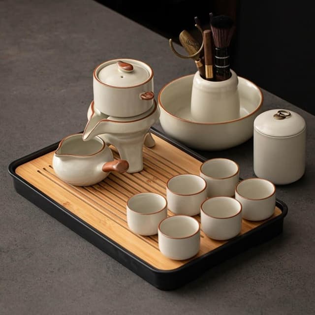 Jimi 集米 黃汝窯功夫茶具組 半全自動整套茶具 茶壺蓋碗茶杯茶盤套裝 茶具套裝