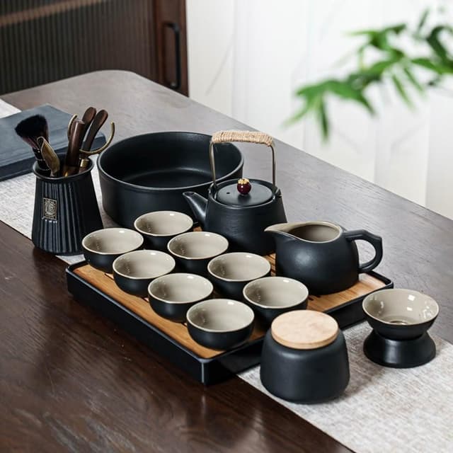 Jimi 集米 黑陶功夫茶具套裝 全套家用辦公室茶壺茶杯簡約蓋碗茶葉罐茶盤整套 茶具組