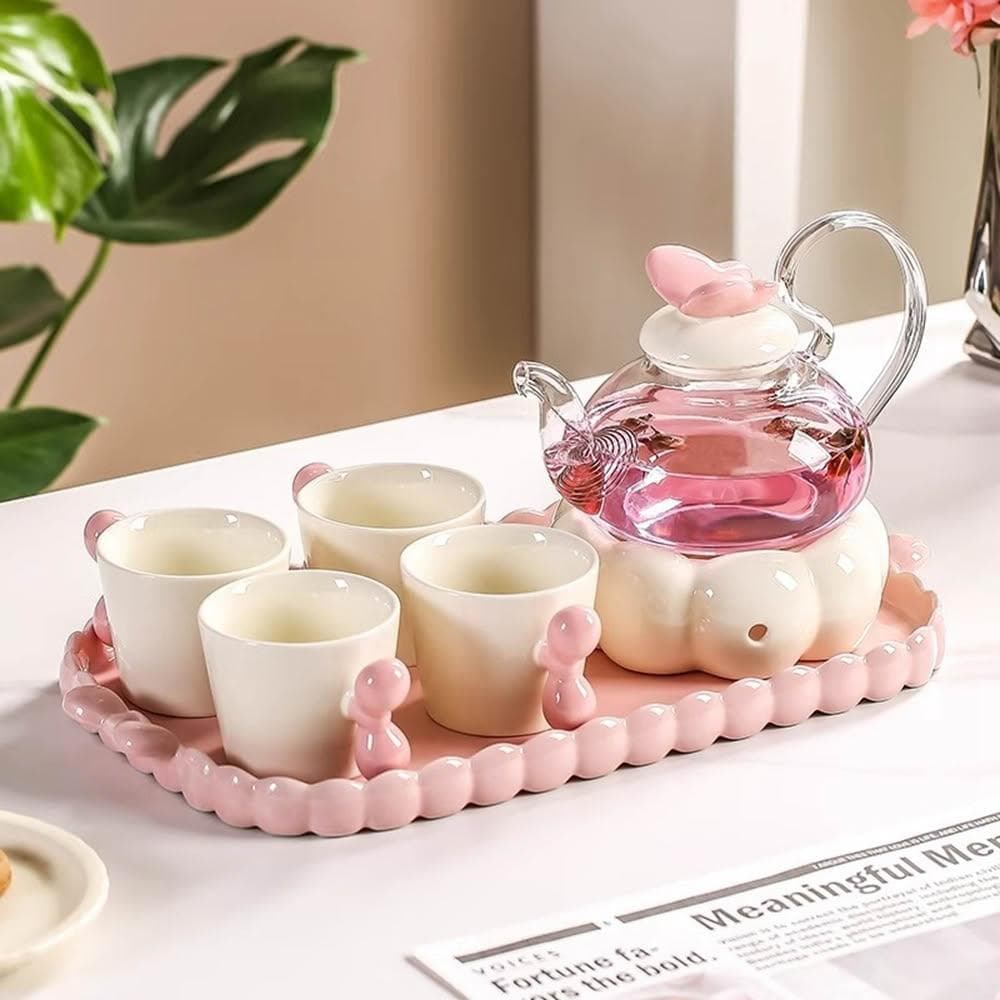 Jimi 集米 高顏值陶瓷花茶壺 蠟燭加熱泡茶壺 下午茶茶具套裝 喬遷新居結婚禮物