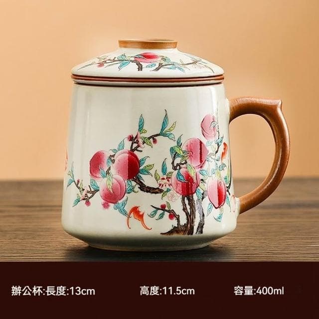 Jimi 集米 茶杯 茶水分離杯 汝窯泡茶杯 茶水分離青花瓷茶具 辦公室杯 陶瓷馬克杯
