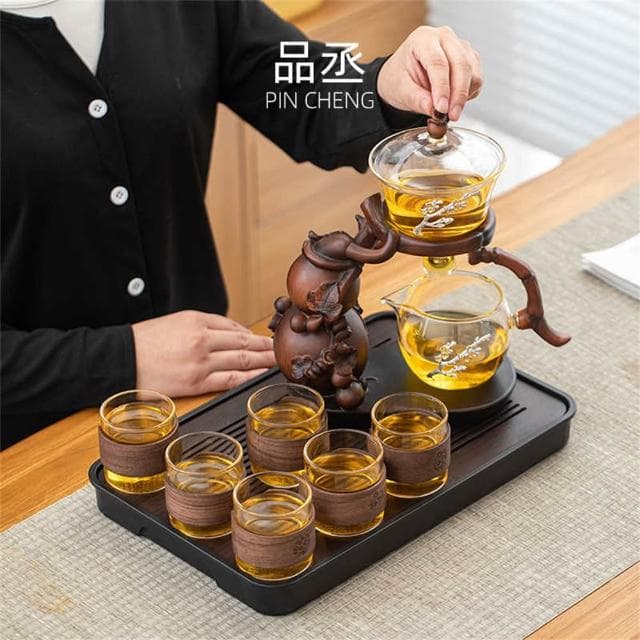 茶具套装 葫蘆玻璃懶人茶具套裝 高檔輕奢家用功夫茶杯 泡茶神器磁吸出水茶壺