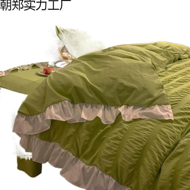 韓系水洗棉床單四件套床裙被套公主風荷葉花邊床上三件套床上用品