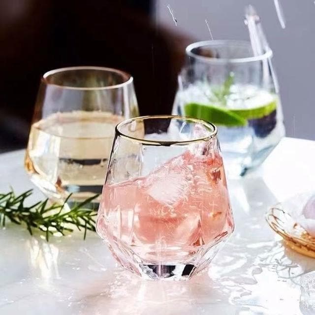 酒杯 潮款 玻璃杯 六角 鑽石炫彩 創意 水杯 咖啡杯 威士忌 冰咖啡杯 拿鐵 卡布 聖誕節禮物  喜奈而