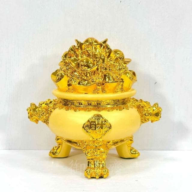 【御古齋】絨沙金 精雕元寶聚寶盆 招財進寶 財源廣進 存錢罐 存錢筒 擺件 送禮首選 居家店面 開運擺設 0305