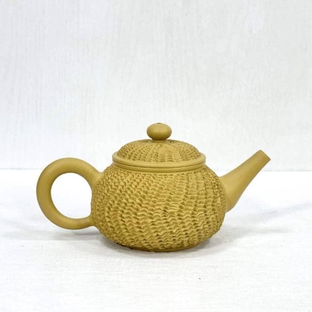 【御古齋】廈門名師 陳東鑄 段泥 菠蘿冰煙壺 茶壺 手工拉胚 撰刻壺 有落款 雷射標 茶道精品 附盒 042308