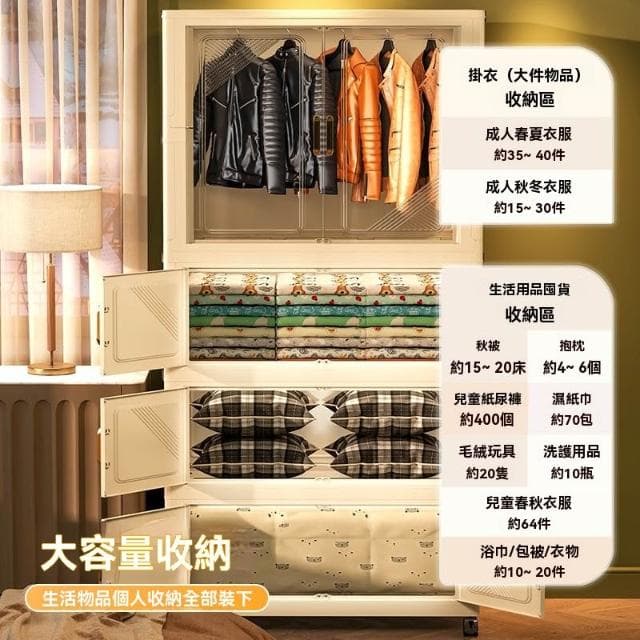 簡易衣櫃家用免安裝折疊收納櫃寶寶兒童衣服整理衣櫃臥室出租屋（收納櫃 寶寶衣櫃 嬰兒收納櫃 簡易儲物櫃 衣櫥 衣服整理儲物櫃 行李櫃 衣櫃 置物架 櫃子）