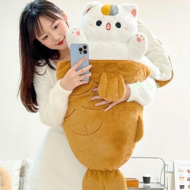 鯛魚燒玩偶 貓咪抱枕 毛絨玩具 變身貓咪公仔 生日禮物 交換禮物 可愛動物 親膚毛絨 軟萌造型 Q彈觸感